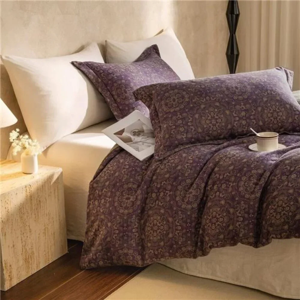 NEW Anthro Purple Muslin 100% Cotton Boho Queen King Bedding Duvet & Sham Case